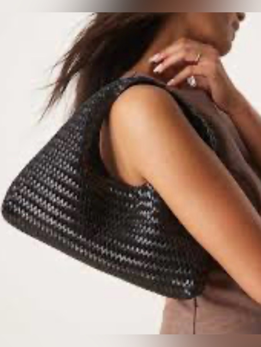 Mango Black Woven Shoulder Bag